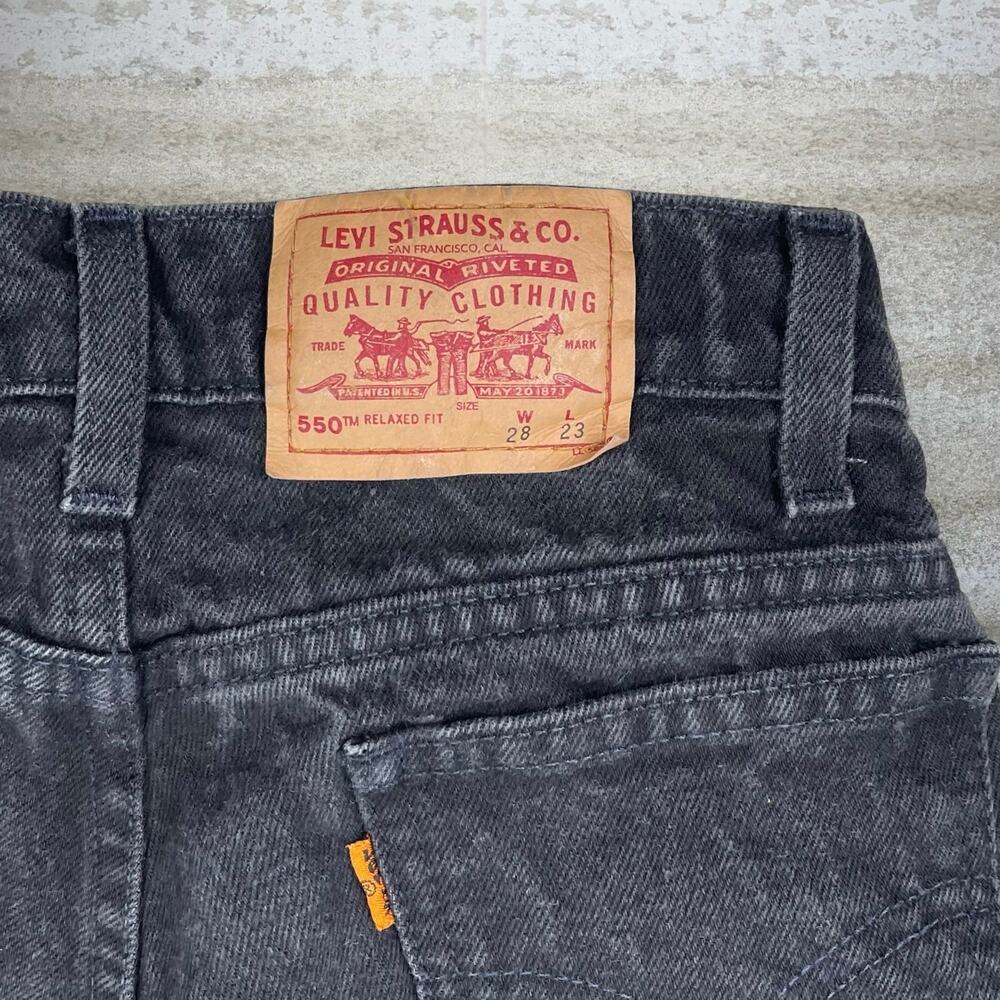 Vintage 90s Orange Tab Levis Jeans 550 28x23 Relaxed Fit Jet Black Wash Denim - Picture 4 of 5